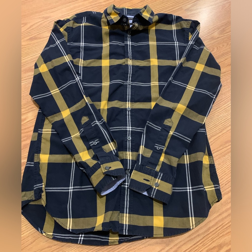 Banana Republic Mens Custom 078 Wash Shirt Slim Fit Medium Plaid Long Sleeve